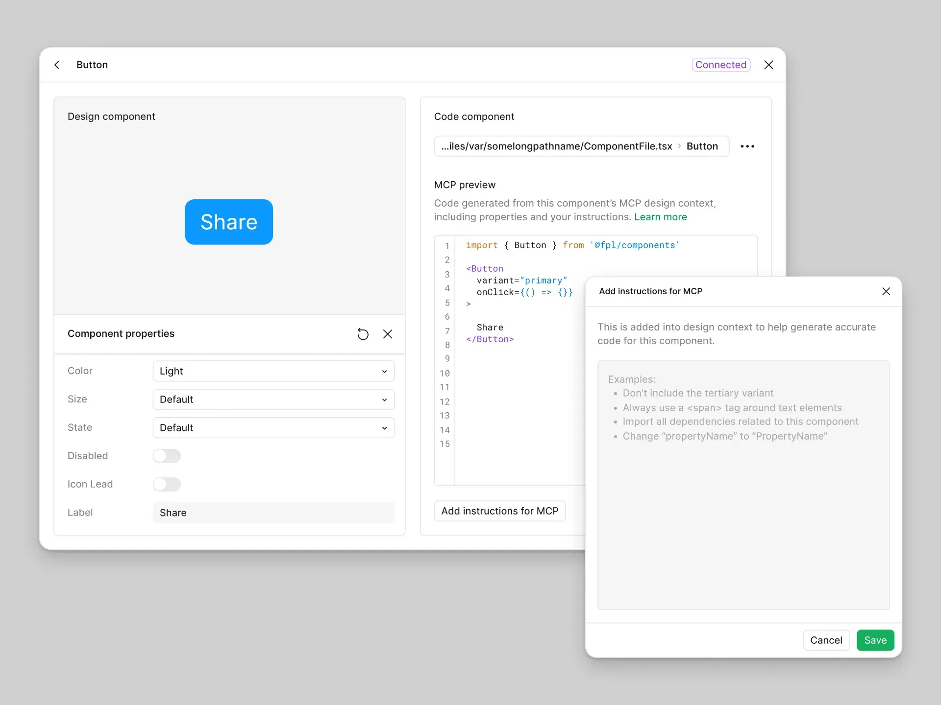 Figma 官方文件說明 Code Connect 如何把 Codebase 的元件與 Figma Dev Mode 的 Components 連結起來